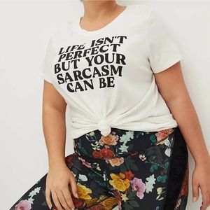 NWT Torrid Everyday Tee Signature Jersey Life Isn't Perfect Ivory Size 3 (3XL).